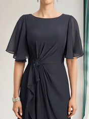 A-line Scoop Floor-Length Chiffon Mother of the Bride Dress With Cascading Ruffles Beading Sequins