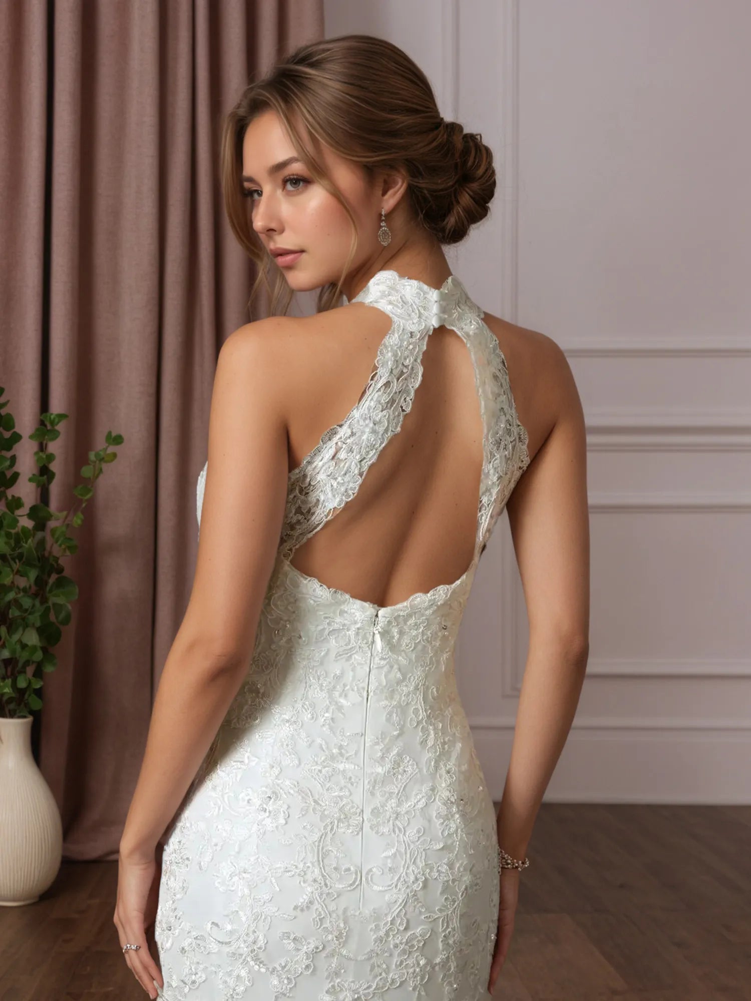 White Trumpet/Mermaid Pleated Lace Wedding Dress