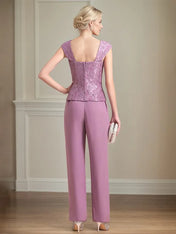 Chiffon Square Neck Sleeveless Floor Length Mother of the Bride Pantsuits