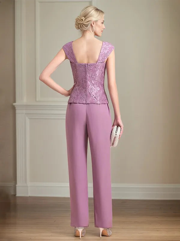 Chiffon Square Neck Sleeveless Floor Length Mother of the Bride Pantsuits