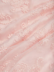 Light Pink Embroidered V Neck Sleeveless A-Line Midi Dress