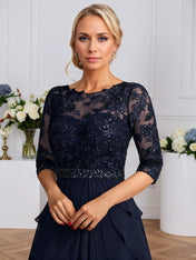 A-line Scoop Illusion Floor-Length Chiffon Mother of the Bride Dress With Sequins Beading