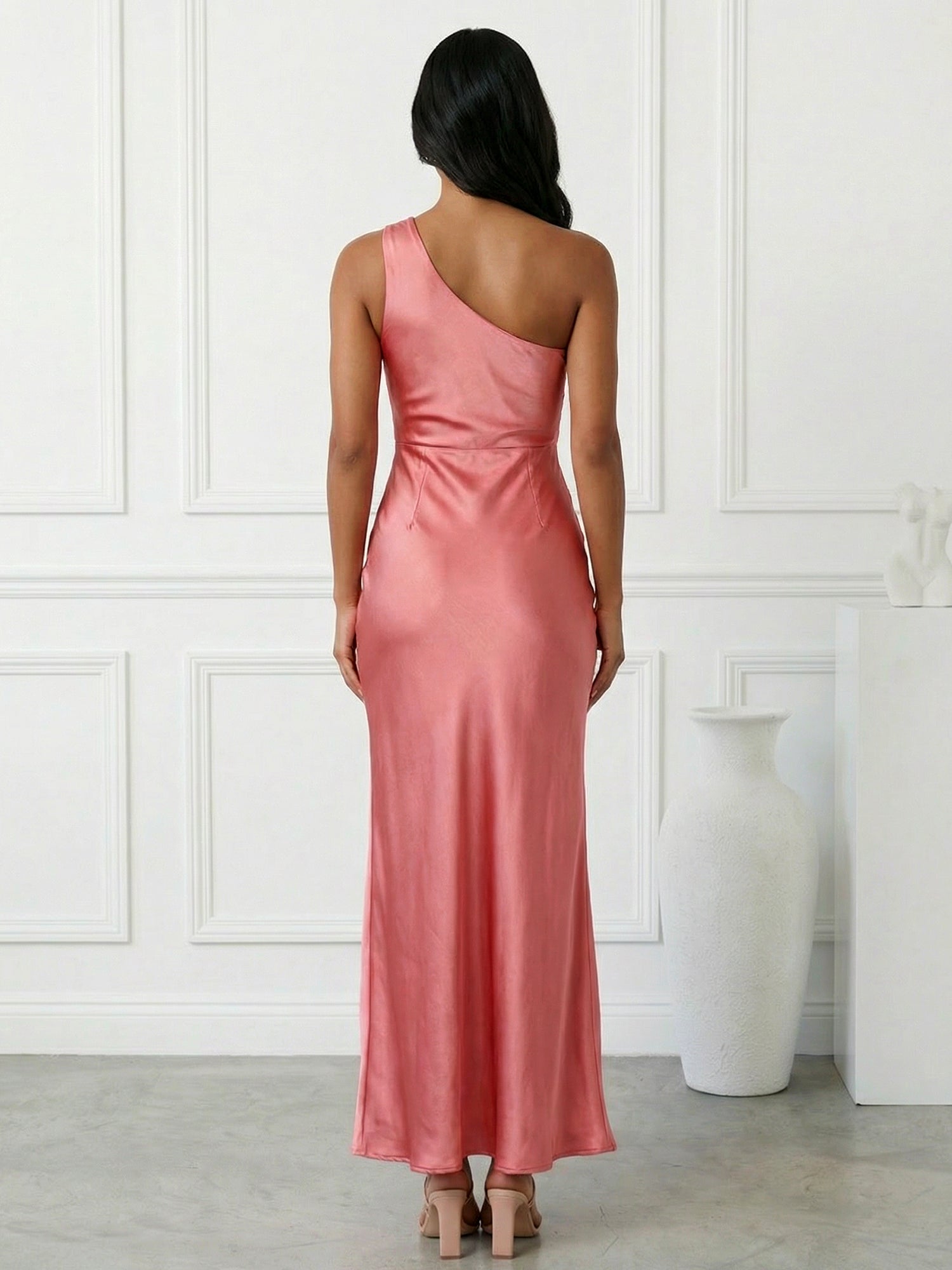 Navy Blue One Shoulder Mermaid Maxi Dress with Slit