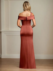 Trumpet/Mermaid Off the Shoulder Floor Length Ruched Satin Mother Of the Bride Dress