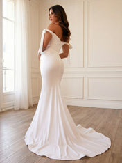 White Satin Off-the-Shoulder Bow Prom Dress