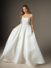 White A-line Strapless Lace Sweep Train Wedding Dress