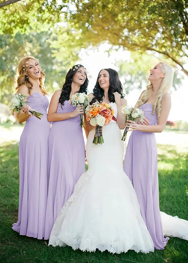 A Line Sweetheart Chiffon Floor Length Pleated Bridesmaid Dresses