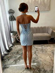 Glamorous Champagne Pearl Beaded Corset Short Homecoming Dress
