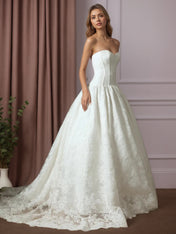 White Ball-Gown Strapless Lace Satin Wedding Dress