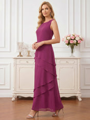 Round Neck Tiered Chiffon A-Line Mother of the Bride Dress with Matching Bolero Jacket
