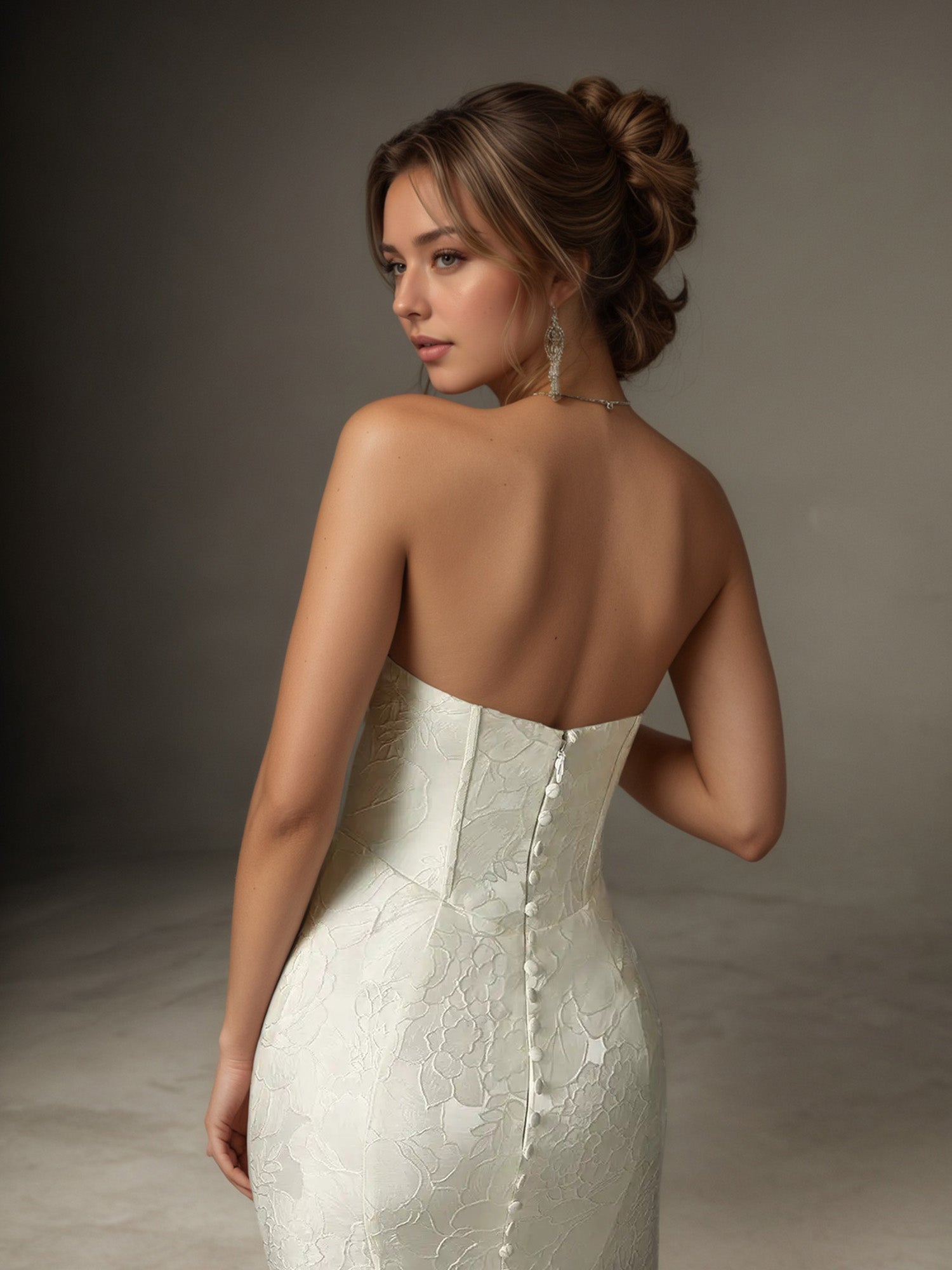 White Mermaid Strapless Floral Jacquard Wedding Dress