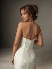 White Mermaid Strapless Floral Jacquard Wedding Dress
