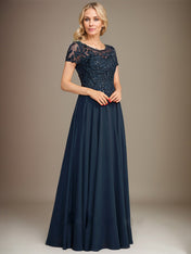 A-Line Scoop Floor-Length Chiffon Mother of the Bride Dress With Applique & Sequins