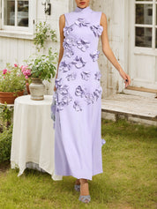 Onions Purple Rose Flower Maxi Dress