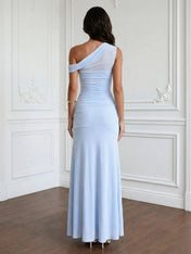 Light Blue One Shoulder Mermaid Maxi Dress for Women