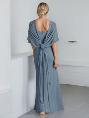 Sheath Scoop Floor-Length Chiffon Mother of the Bride Dress With Cascading Ruffles