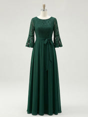 A-line Scoop Ankle-Length Lace Chiffon Mother of the Bride Dress With Bow