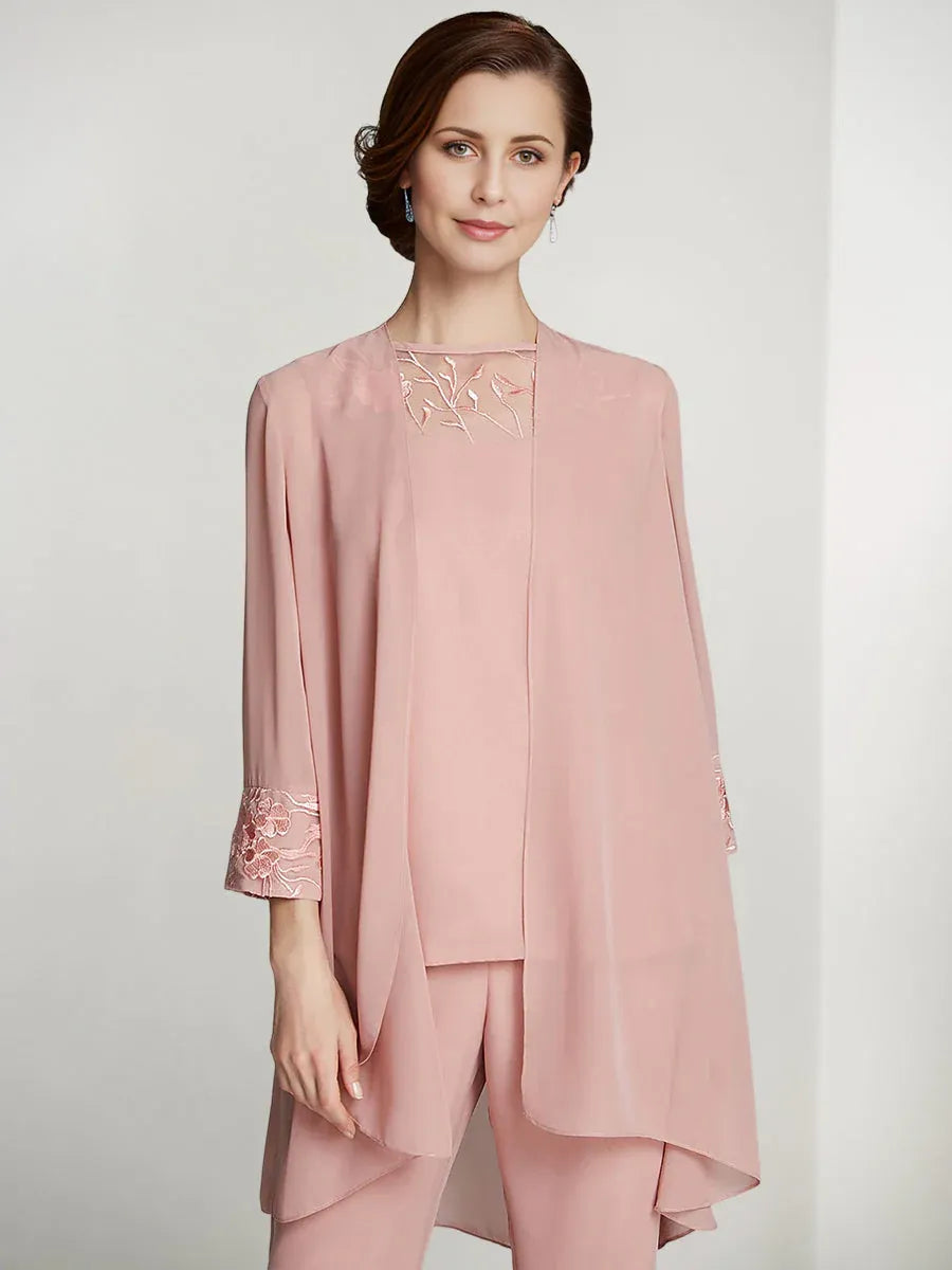 Tailleur-pantalon en mousseline à manches longues pour mère de la mariée avec veste 
