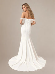 White Mermaid Sequins Off The Shoulder Stretch Crepe Wedding Dress