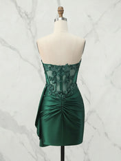 Strapless Sweetheart Lace Corset Satin Mini Dress Homecoming Dresses