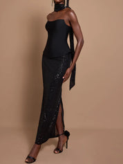 Off-Shoulder Bandage Top & Sequin Midi Skirt Set