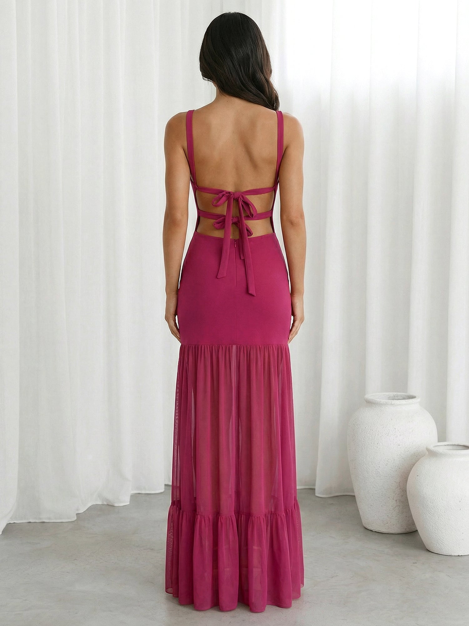 Dark Green Mermaid Boat Neck Maxi Dresses with Ruffle