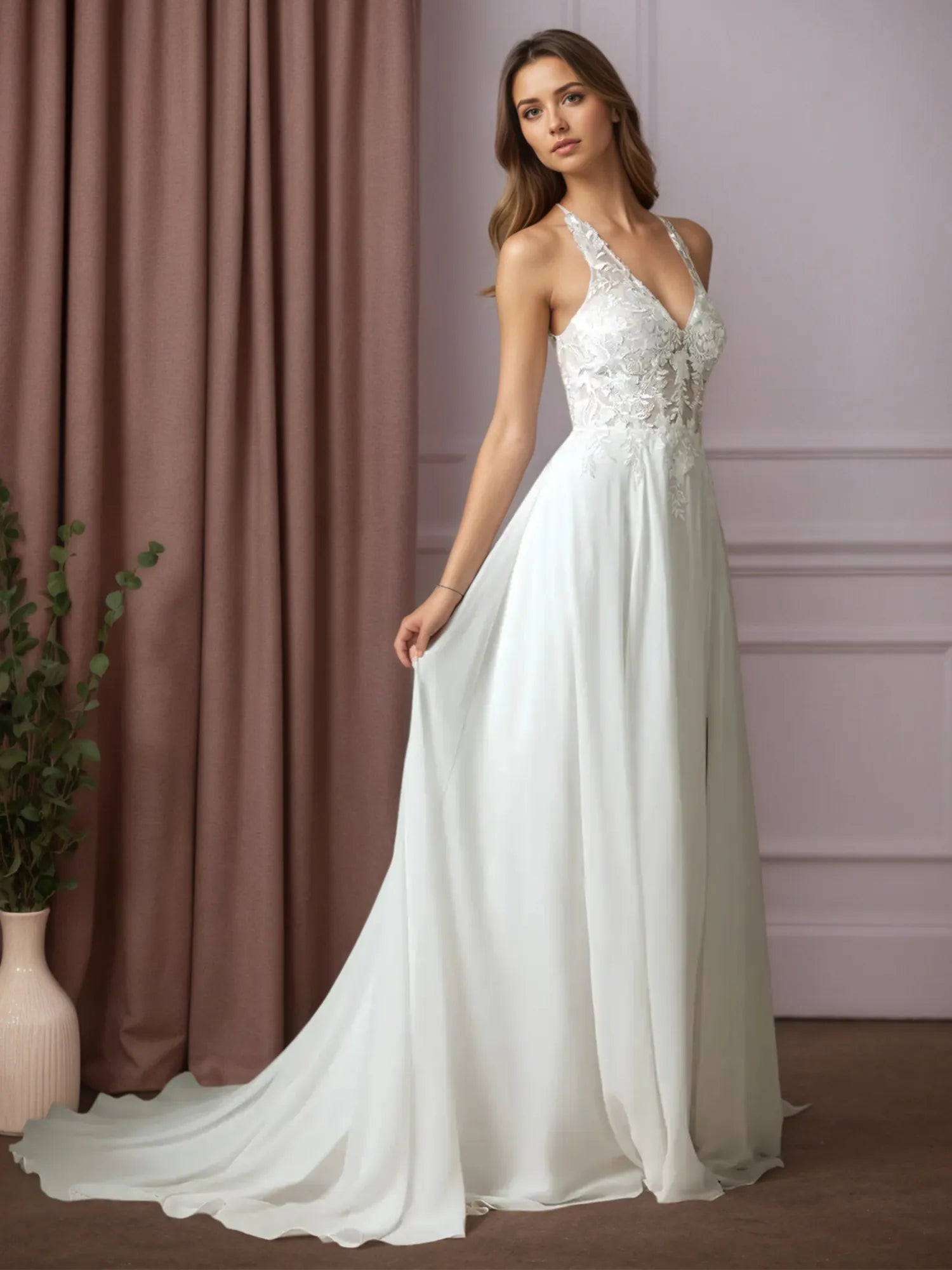 White A-Line Lace Wedding Dress