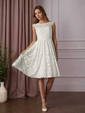 White A-Line Knee-Length Lace Wedding Dress