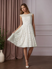 White A-Line Knee-Length Lace Wedding Dress