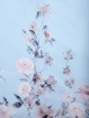 Light Blue Floral Chiffon V Neck Sleeveless A Line Maxi Dress
