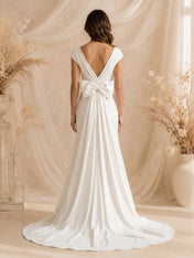 V-Neck Cap-Sleeve Satin Mermaid Wedding Dress with Sweep Train