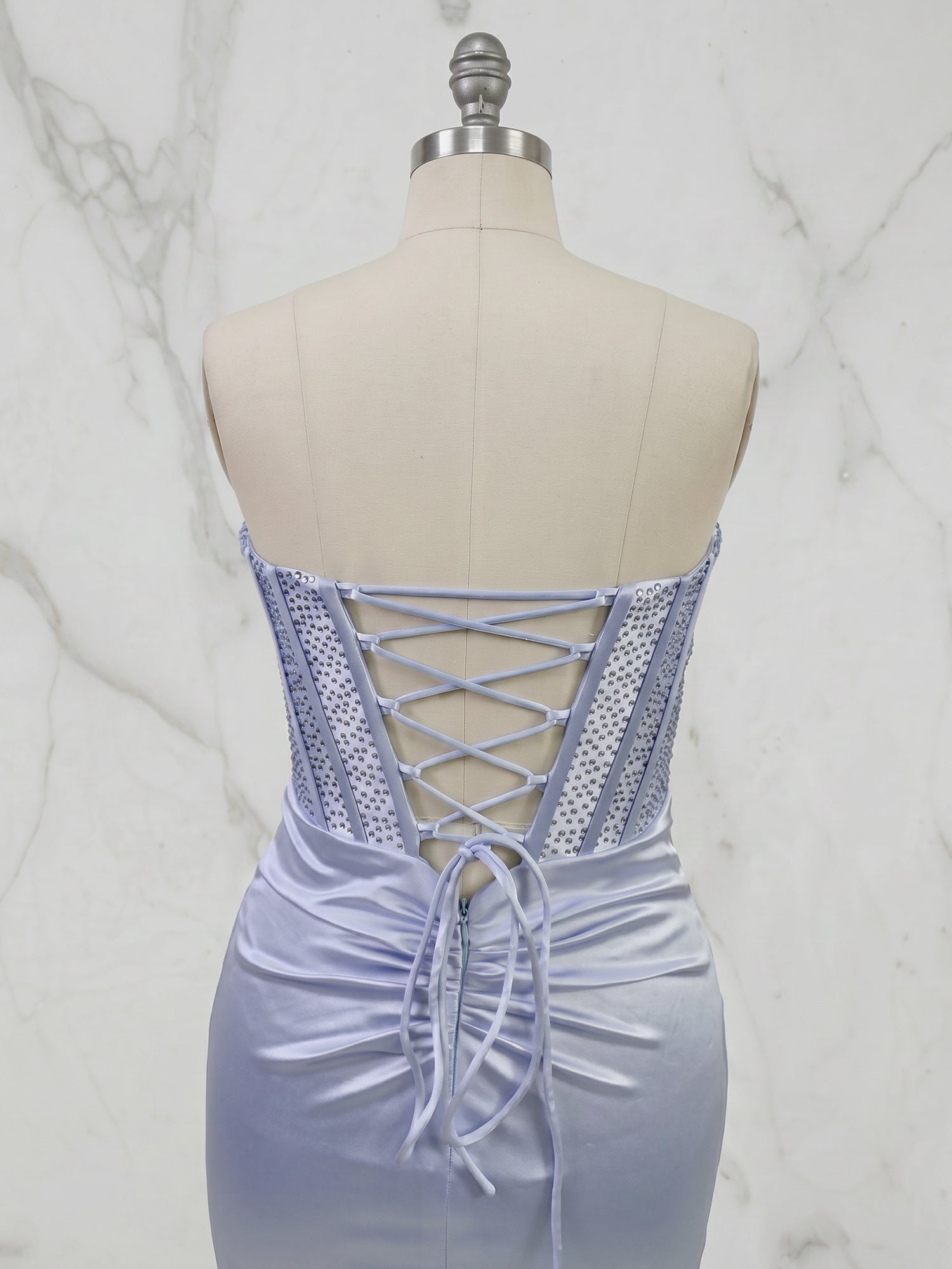 Light Blue Strapless Corset Bodice Mini Homecoming Dress with Ruched Skirt