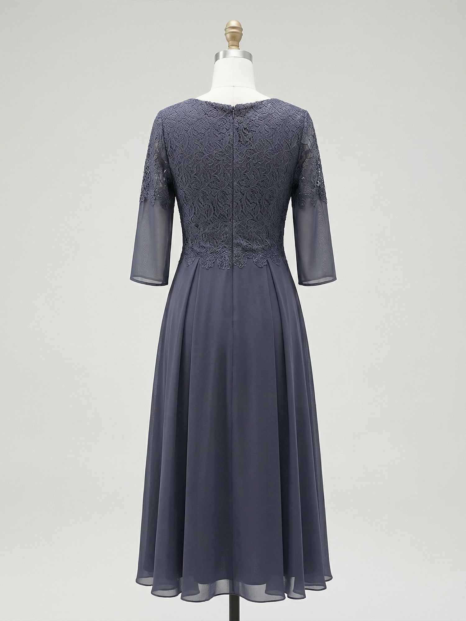 A-line V-Neck Tea-Length Chiffon Lace Mother of the Bride Dress With Beading