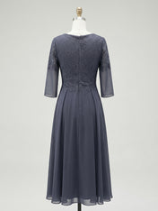 A-line V-Neck Tea-Length Chiffon Lace Mother of the Bride Dress With Beading