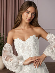 White Ball-Gown Strapless Lace Wedding Dress