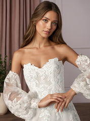 White Ball-Gown Strapless Lace Wedding Dress