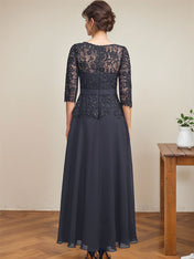 A-line Scoop Illusion Ankle-Length Chiffon Lace Mother of the Bride Dress With Rhinestone Beading
