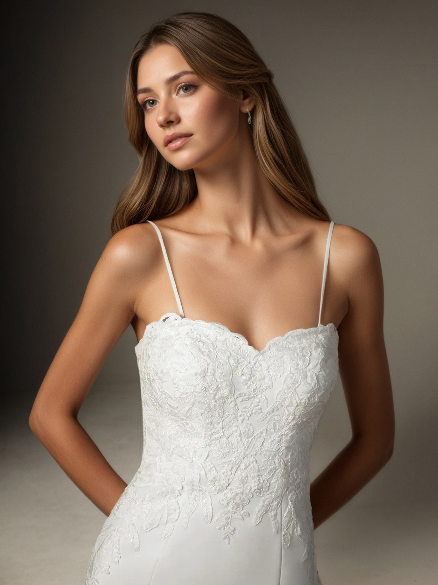 White Mermaid Sequins Stretch Crepe Wedding Dress