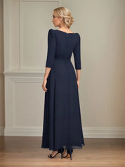 A-line V-Neck Ankle-Length Lace Chiffon Mother of the Bride Dress With Pleated Sequins