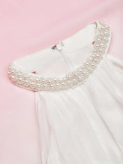 Pink Chiffon Halter Ombre Pearl Cut Out Sleeveless A-Line Mock Neck Maxi Dress