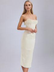 Vintage Cream Embellished Strapless Dress