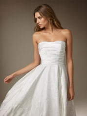 White A-Line Strapless Floral Jacquard Wedding Dress