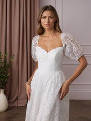 White A-Line Sweetheart Neckline Lace Wedding Dress