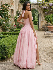 Glamorous Blush Pink Halter Corset Evening Paty Dress Gown
