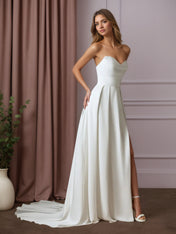 White A-Line Sequins Crepe Back Satin Wedding Dress