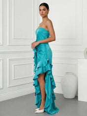 Blue Sweetheart Mermaid Tiered Maxi Dress with Ruffle
