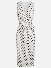 White Bow Printing Classic V Neck Sleeveless Sheath Midi Dress