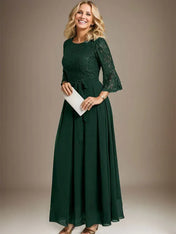 A-line Scoop Ankle-Length Lace Chiffon Mother of the Bride Dress With Bow