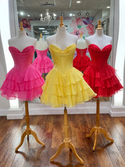 A Line Strapless Short Corset Homecoming Dress with Ruffles