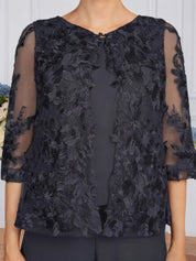 Pantsuits Separates V-Neck Floor-Length Lace Chiffon Mother of the Bride Dress